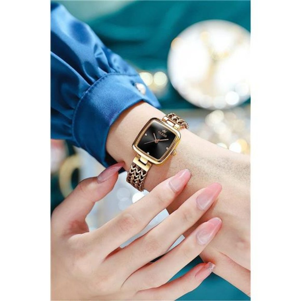 Women's Square Watch Gold Diamond Watch Analog Quartz Stainless Steel Waterproof - Picture 5 of 6